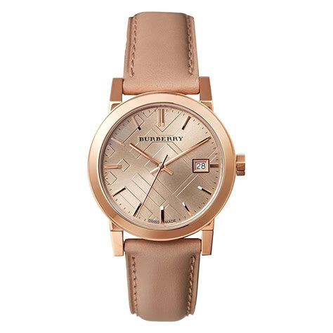 Burberry BU9109 34mm Rose Gold Stainless Steel Case, Beige 